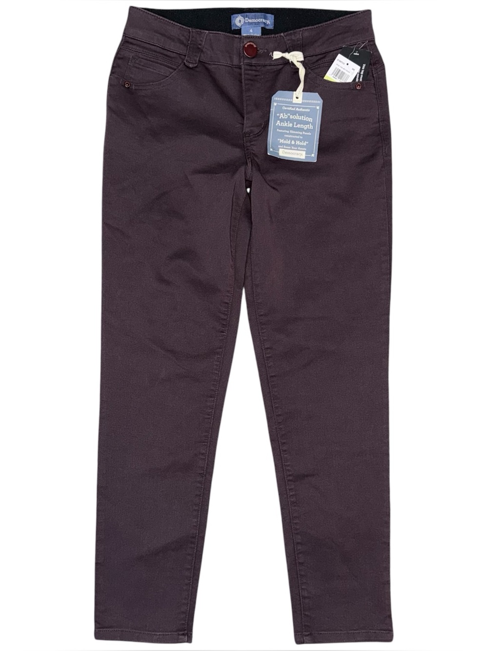 NEW Democracy Jeans Ankle Length Ab Solution Size 4 Slimming Purple Plum Stretch